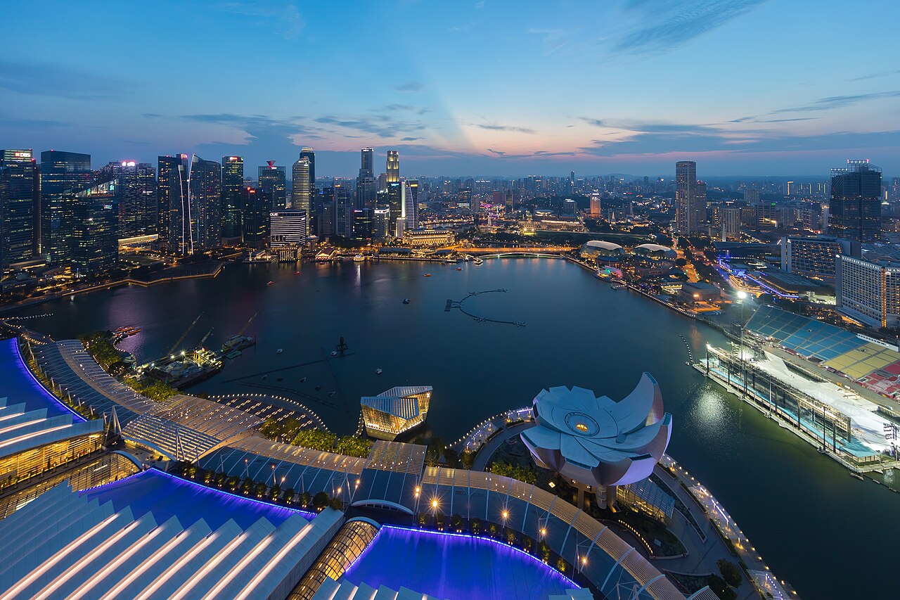 Singapore central business district at dusk